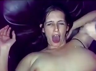 Horny girl dogging and get a lot of cum on mouth and face