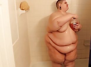 mandi, amatir, wanita-gemuk-yang-cantik, bokong, mandi-shower, seorang-diri