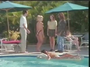 famoso, piscina, topless