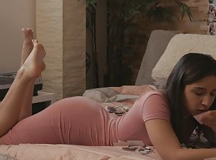 Abella Danger uses a pink sex toy to make her pussy wet