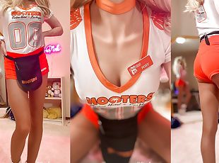 Sissy Hooters Waitress Exposes her locked clitty