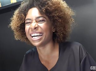 Ebony smile nymph in POV porn video