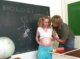 Pregnant teacher gets fucked by her student in a classroom