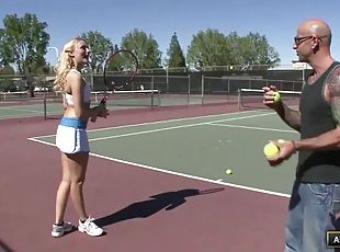 Super hot blonde tennis babe with nipple rings loves to fuck