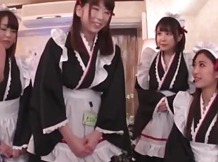 Sweet Japanese maids take turns sucking the same dick in POV