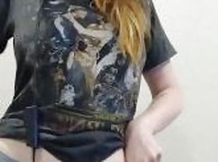 Nerdy girl without makeup strips and teases