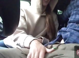 She sucks a cock and gets a cumshot on her ass in front of her Audi