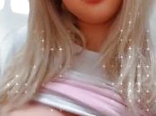 Blonde Barbie Doll plays with her big boobs
