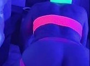 I dress up in neon like a little slut and fuck myself with dildos and but plugs in Blacklight