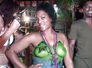 Mesmerizing ebony amateur with lovely natural tits posing on the street in at a party