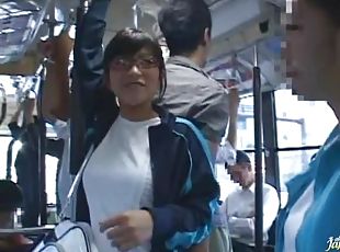 Japanese Babe In Glasses Gets Ass Fucked in A Public Bus