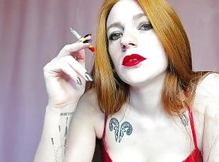 amatør, rødhåret, fetish, solo, rygende, tatovering, læder