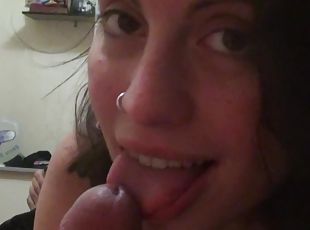Homemade amateur video of a pretty girlfriend giving a blowjob