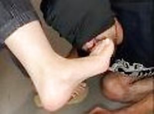 flipflops foot worship slave getting face slap