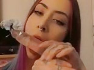 Cleaning my dildo with my mouth
