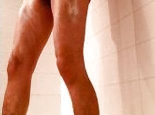 Skinny guy masturbating and cumming before a quick shower