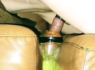 Blowing my 3rd and 4th cumshots in clear fleshlight moaning fucking it hard