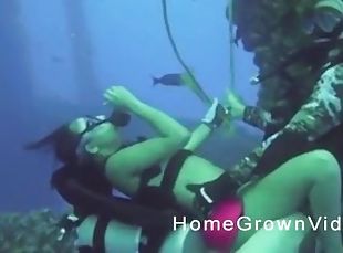 Underwater scuba diving sex with a mature Latino couple