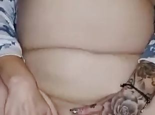 Sexy British bbw wife with pierced nipples takes cumshot on her tits