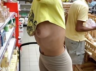 BOOBS OUT at the grocery store