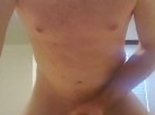 Fit white guy with big dick moans and talks dirty while humping his hotel pillow to orgasm