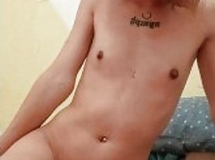 masturbation, smal, amatör, söt, petit, ensam, tatuering, kuk, små-bröst