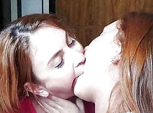 cul, lesbienne, latina, rousse, baisers, sucer
