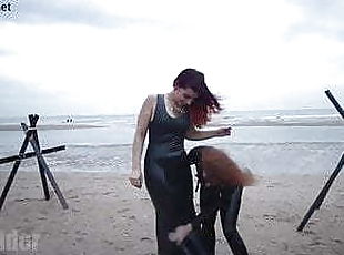 Latex photoshoot on the beach
