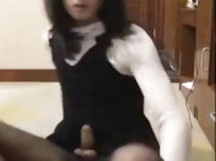 Ladyboy after homework and school is masturbating her cock for a long time until she cums