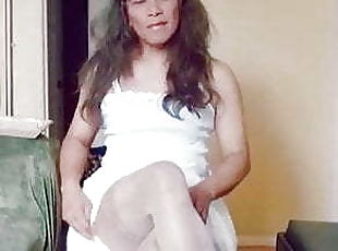 transsexual, amador, maduro, travesti, meias, langerie, engraçado, sozinho, branco