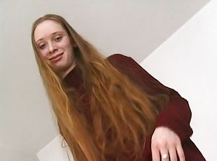 Natural long-haired beauty sucks a dick and gets fingered POV style