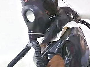 Latex maid with gas mask, femdom and breath play