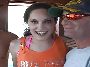 Amateur slut sucks and rides two big cocks on a yacht