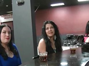 Appealing brunettes picked up for paid sex in a bar