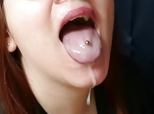 Warm Cum drips all down my chin after a passionate Blowjob