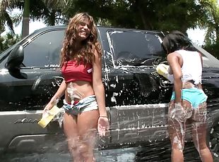 Car Wash Ass With Sweet Big Cock Blowjobs Foursome