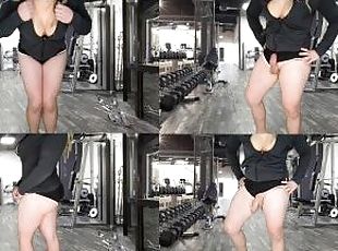 Hung big ass big tits shemale flashing in the gym