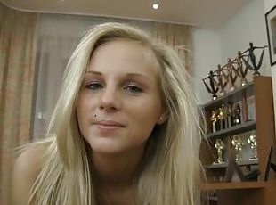 Sexy blond babe sucks and fucks you hard cock