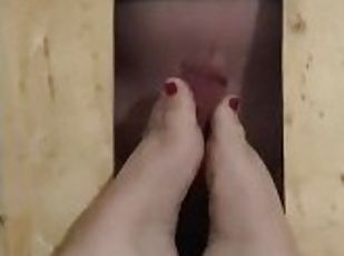 Footjob in a glory hole foot fucking foot fetish toes