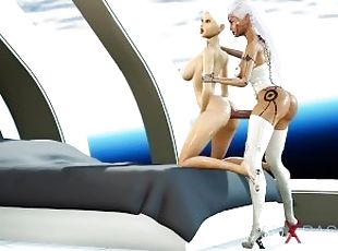 A hot 3d sci-fi android dickgirl fucks a sexy girl in space station