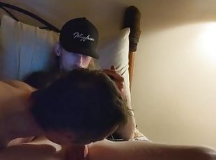 Serviced — Giving head to straight guy while he watches porn
