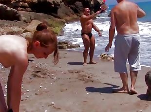 Wild German babe gets double penetrated on the beach