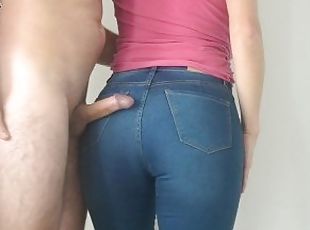 My Boss cums on my big ass in tight jeans