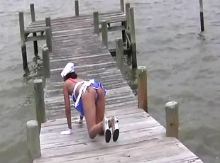 Head from a hot Latina at the beach makes his dark dick cum