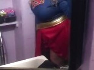 Supergirl super piss almost got caught by Superman
