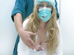 pielęgniarka, cipka, głębokie-gardło, blondynka, fetysz