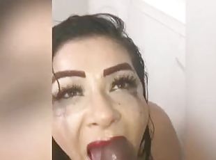 Cheating slut almost gets caught sucking big bbc in shower beside her white boyfriend