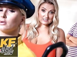 Fake Hostel - Big busty blonde tourist searched by horny BBW airport security before lesbian se