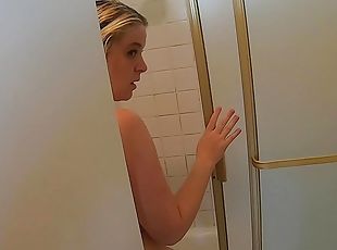 Stepmom wants sex when she catches her stepson peeping on her naked in the shower POV