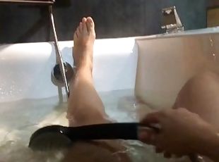 asiático, bañando, pies, bonita, fetichista, a-solas